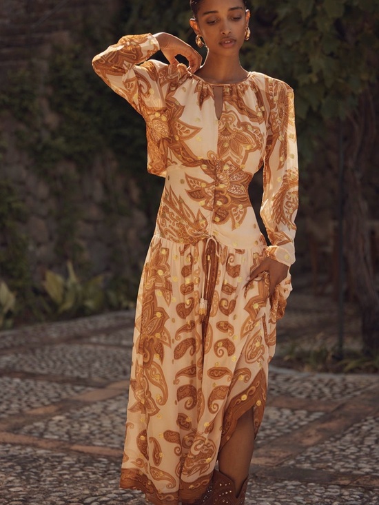 FARM Rio Dresses & Skirts - FARM Rio Cream and Brown Paisley Maxi Dress
